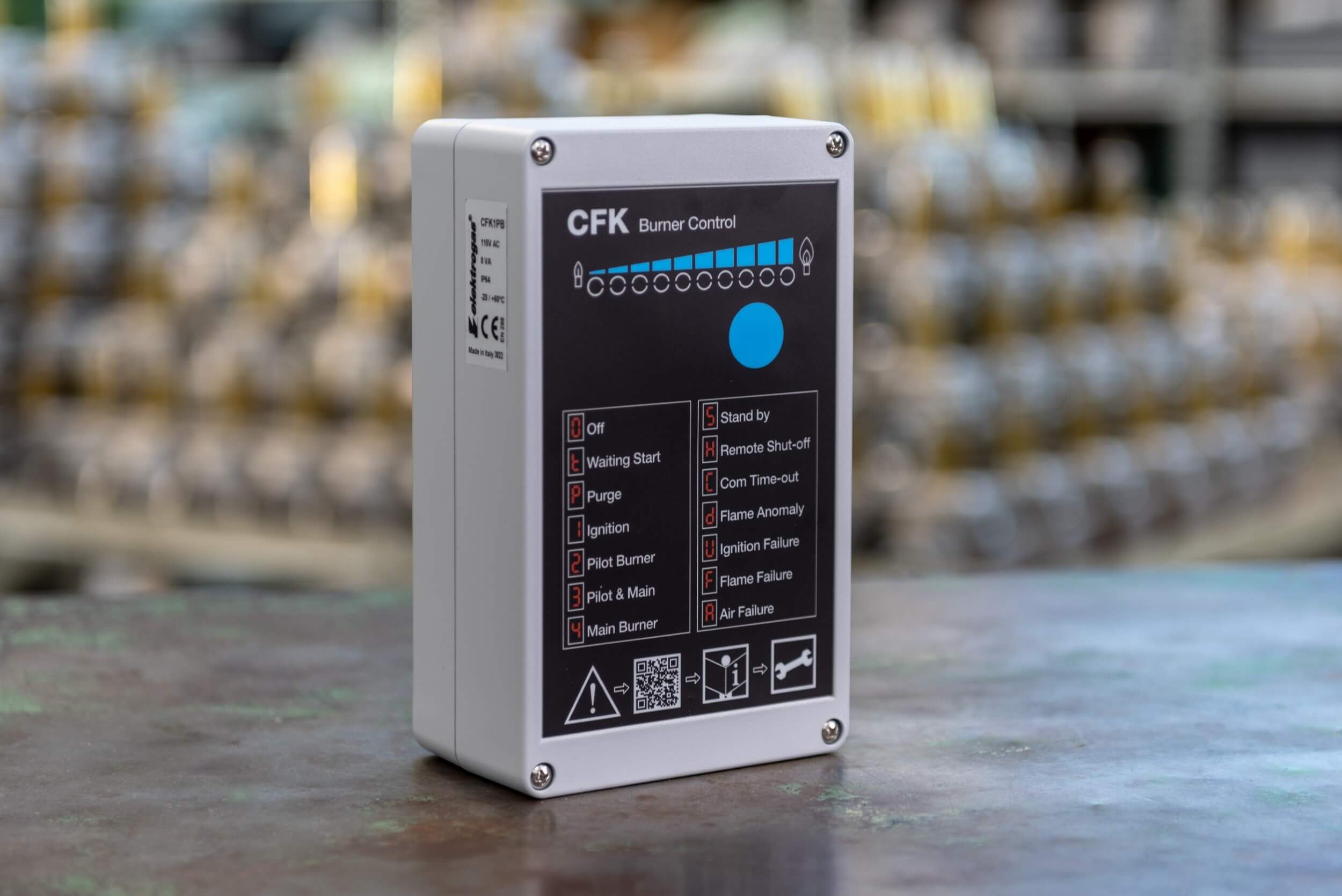 Elektrogas Burner control units for gas firing appliances. CFK device is designed to control gas burners in accordance with norm EN 746-2, for intermittent or continuous operation. Different versions are available and many parameters are configurable to have the best solution for every plant. Flame detection via either UV cell or ionization rod, even shared with ignition. Possibility to use either electronic or winding transformers. Parameter setting via PC and USB device. Provided with advanced self-diagnostic to assure a safe operation. Housing available in polymeric material or die-casted aluminium. Supervision of the burner can be implemented by traditional electrical wiring, or through built-in Designed and manufactured according to EN 298. - Burner Controls