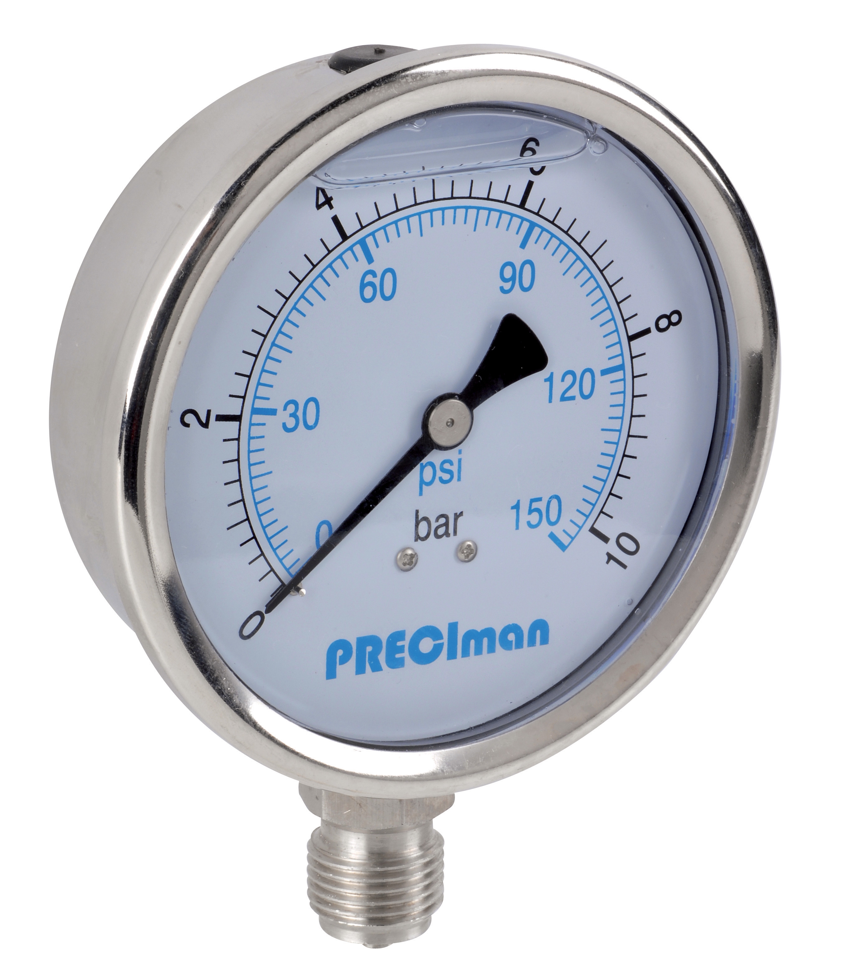 Glycerin all stainless steel vertical pressure gauge D100 0/+100bar G1/2