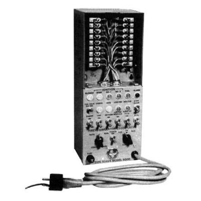 57AV4 Test Unit. Fireye Test Unit type 57AV4 provides a simple convenient means for field testing the Fireye Flame-Monitor with components, and “C” and “D” series controls. When a Fireye control chassis is plugged into the tester, a complete burner firing operation can be simulated and checked through the use of switches and indicating lights on the panel.