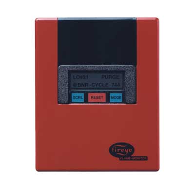 Fireye Flame-Monitor E110 Flame Safeguard. In conjunction with limit and operating controls, the Flame-Monitor E110 programs the burner/blower motor, ignition and fuel valves to provide for proper and safe burner operation. The control also provides current operating status and lockout information in the event of a safety shutdown. - Flame Safeguard Controls