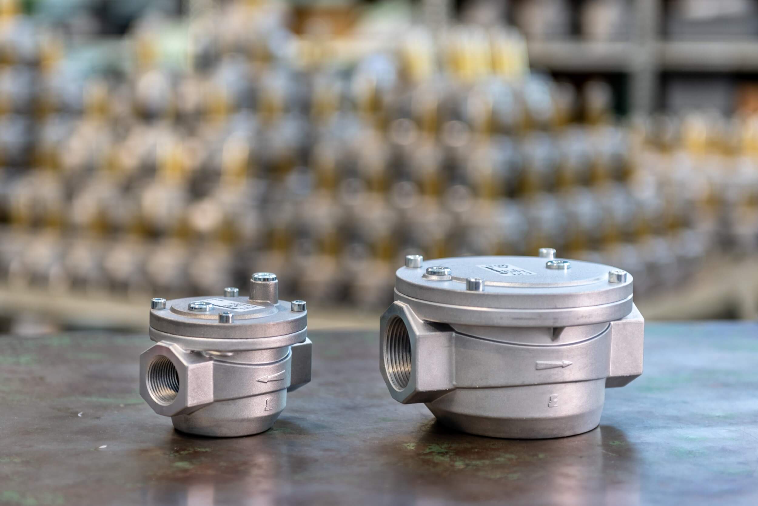 Elektrogas High filtering capacity gas filters. Filters for gas pipelines with high holding capacity of dust and impurities, suitable for protection of devices installed downstream. The filter cartridge is a self-extinguishing, steel-supported frame covered with a high-performance nonwoven made of polypropylene fibers, satisfying the requirements of Fire Class F1 according to DIN 53438. Inlet and outlet pressure chambers can be provided with gauges to connect a gas differential pressure switch to monitor the pressure difference. Replace the filter when the dust storage is at capacity. FGS1-2 models come with a washable mesh filter cartridge.