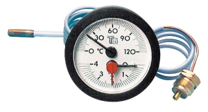 Round thermomanometer 0/4 bar 0/120°C D57 capillary 1.5m