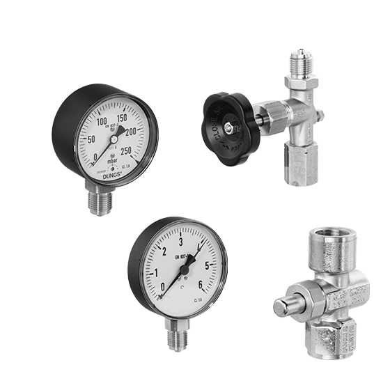 DUNGS Pressure Gauges / DKH - Push Button Cocks / MAV - Pressure Gauge Shut-off Valves