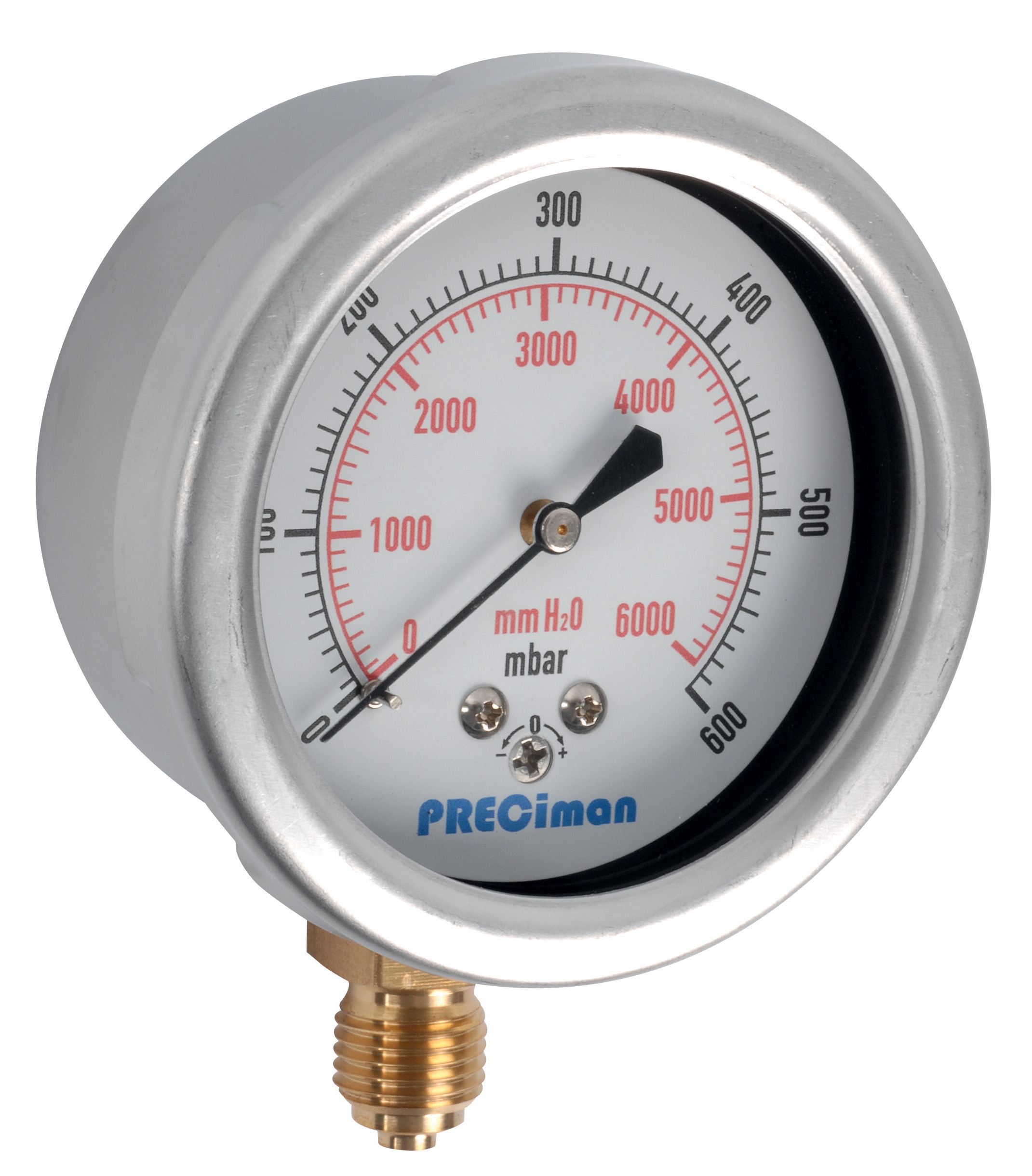 Stainless steel pressure gauge vert. D63 0/+600Mbar G1/4