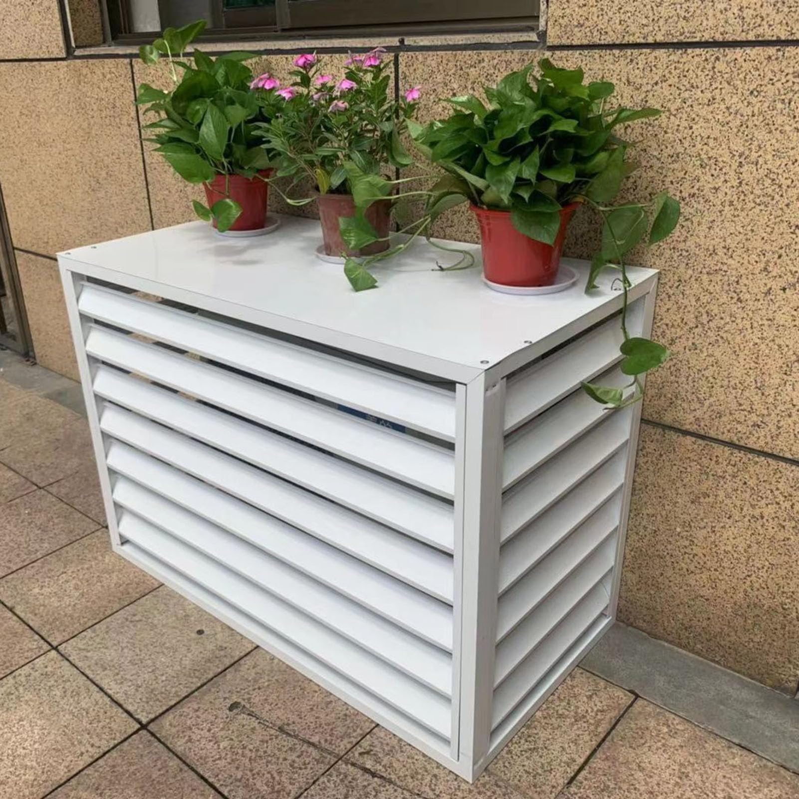 White steel air conditioning cover Flower Size L - 1100x550x900