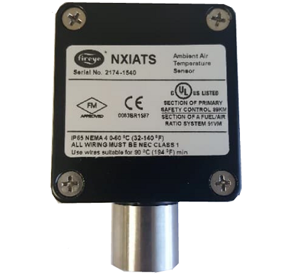 Fireye NXIATS Ambient Air Temperature Sensor. The Fireye NXIATS Ambient Air Temperature Sensor is designed for reliable and accurate measurement of ambient air temperature in industrial combustion and control systems. It seamlessly integrates with the Fireye PPC6000 and NX6100 burner management systems via a Fireye-specific CANbus interface, ensuring optimal performance and data accuracy. This optional sensor enhances system functionality by providing real-time temperature monitoring, helping improve efficiency, safety, and compliance with environmental regulations. - Sensors