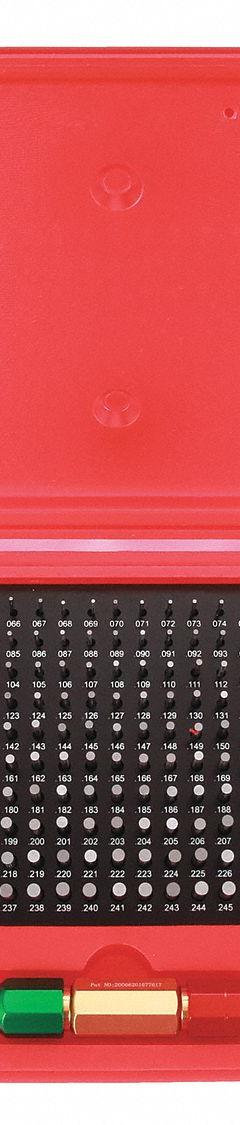 STARRETT Pin Gauge Set: No-Go (Minus), 0.061 in to 0.25 in, 0.001 in Dia Increment (MPN S4003-250). Key specifications — attr1182478: STARRETT; attr1182465: ZZ; attr1182466: +/-0.00020 in.