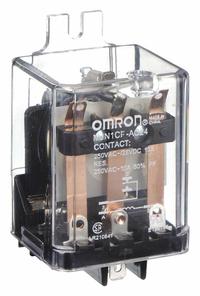 OMRON Flange Mount Relay: Surface (Side Flange) Mounted, 30 A Current Rating, 240V AC, SPDT (MPN MJN1CF-AC24). Key specifications — Brand: OMRON; Base Type: Square; Mounting Style: Side Flange; Electrical Connection: Quick-Connect Terminal; Manufacturer Part Number: MJN1CF-AC24; Operating Current: 10 A at 240V AC (Inductive Load); Series: MJN Series.