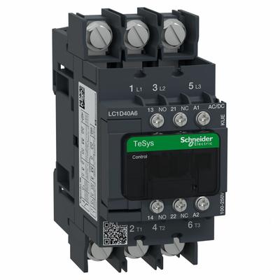 SCHNEIDER Contactor: Non-Reversing, 3 Poles, 3NO Contacts, 40 A - Non-Reversing IEC Contactors
