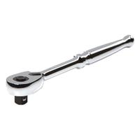 TEKTON Quick-Release Ratchet: Pear, Reversible, 8 in Overall Lg, Polished, 4° Min Arc Swing, Std Lg (MPN SRH11108). Key specifications — attr1205598: Reversible; attr1205605: Quick-Release Included; attr1205626: Polished; attr1228094: Standard Length; attr1205607: Pear; attr1205624: TEKTON.