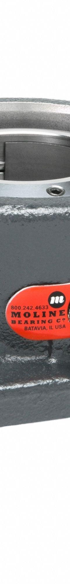 MOLINE BEARING 4 Bolt Flange Bearing: Spherical Roller, 2 15/16 in Bore, Cast Iron, 7 3/4 in Lg (MPN 29611215). Key specifications — Bore Type: Cylindrical; Brand: MOLINE BEARING; Lubricant Material: LC-2 Lithium Complex Grease; Mounting Bolt Size: 3/4 in; Split Housing: Not Split; System of Measurement: Inch.