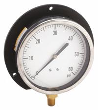 APPROVED VENDOR Industrial Pressure Gauge: U-Clamp, 0 psi to 60 psi, 4 1/2 in Dial, 1/4 in NPT Male (MPN 18C765). Key specifications — Accuracy: ±1.0%; Brand: APPROVED VENDOR; Vibration Resistance Properties: None; Gauge Wetted Parts: Copper.
