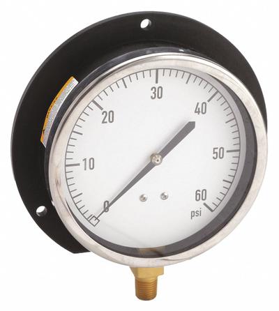 APPROVED VENDOR Industrial Pressure Gauge: U-Clamp, 0 psi to 60 psi, 4 1/2 in Dial - U-Clamp Panel-Mount with Copper Wetted Parts