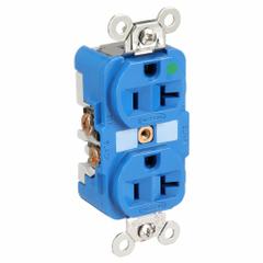 HUBBELL Receptacle: Hospital Grade Fed. Spec., Duplex, 5-20R, Blue, 125V AC, 20 A, 2 Pole / 3 Wire (MPN HBL8300BL)