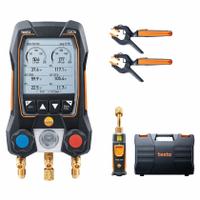 TESTO Manifold Gauge Set: 2 Valves, 3 Hoses, Series 550s, measureQuick/testo Smart (MPN 0564 5504 01). Key specifications — Product Type: Digital Wireless Manifold Gauge Set; For Refrigerant Type: R-744; Brand: TESTO; Includes: Carrying Case; Gauge Boots: Yes; Sight Glass: Yes.