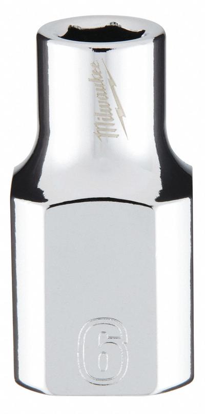 MILWAUKEE Standard Socket: Metric, 3/8 in Drive Size, 6 mm Socket Size, 6-Point, Std - Anti-Roll Hand Sockets