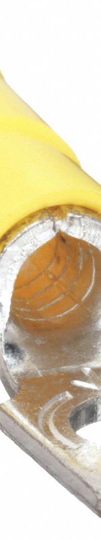 3M Fork Terminals: Yellow, Vinyl, #14 Stud Size, 12 AWG – 10 AWG Wire Range, Locking Fork, 600 V (MPN MV10-14FLX). Key specifications — Barrel Style: Brazed; Manufacturer Part Number: MV10-14FLX; Brand: 3M; Series: MV10.