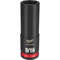 MILWAUKEE Deep Impact Socket: 3/8 in Drive Size, SAE, 9/16 in Socket Size, 6-Point, Deep, Friction (MPN 49-66-6122). Key specifications — attr1215501: MILWAUKEE; attr1215515: Black Phosphate; attr1215518: 9/16 in.