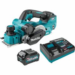 MAKITA Cordless Hand Planer Kit: 40V MAX XGT, Battery Included, 3 1/4 in Blade Wd, 1 Dp Settings (MPN GPK01M1). Key specifications — attr306463: Carbide; attr217145: Battery; attr217139: 4.0 Ah; attr306464: Brushless.
