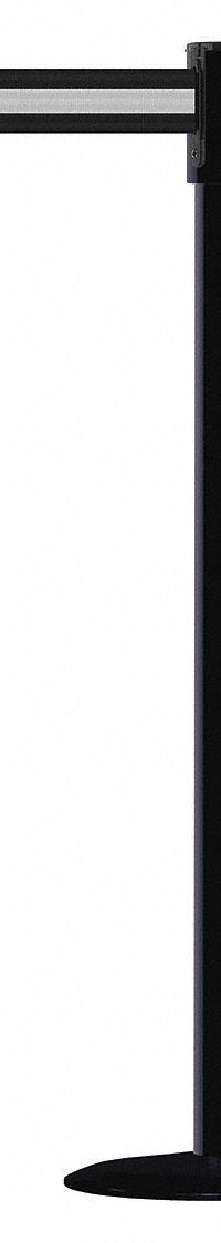 TENSABARRIER Barrier Post with Belt: White, Horizontal Stripe, No Legend, 7 1/2 ft Belt Lg, Black (MPN 890B-33-33-33-STD-NO-S3X-C). Key specifications — Base Material: Cast Iron; Belt Color: White; Brand: TENSABARRIER; Post Material: Metal Alloy; Post Color: Black; Message: No Legend.
