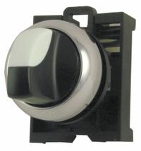 EATON Short-Handled Selector Switch: 22 mm Panel Mount Size, 3 Positions, No Cam Needed Cam (MPN M22M-WK3). Key specifications — Action: Momentary/Momentary/Momentary; Cam: No Cam Needed; Brand: EATON; Switch Bezel Material Type: Metallic.
