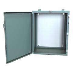 HAMMOND Electrical Enclosure: Steel, 30 in x 24 in x 16 in, NEMA 12/13/3R/4, w/Panel, Solid Cover (MPN 1418N4K16). Key specifications — Closure Method: Clamps; Brand: HAMMOND; Knockouts: Not Included.