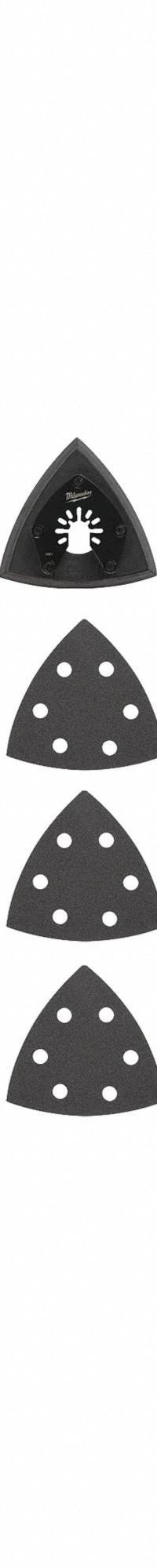 MILWAUKEE Sanding Sheet Set: 3 9/16 in Wd, 60_120_240 Grit, 9 Sheets, Sanding Sheet Set, 10 PK (MPN 49-25-2009). Key specifications — attr1097525: Silicon Carbide; attr1097555: MILWAUKEE.
