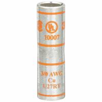 3M Open Barrel Splices: 3/0 AWG Wire Size, Orange Code, 2.13 in, Copper Barrel, 50 Die (MPN 10007). Key specifications — Die Code: 50; Brand: 3M; Color Code: Orange.