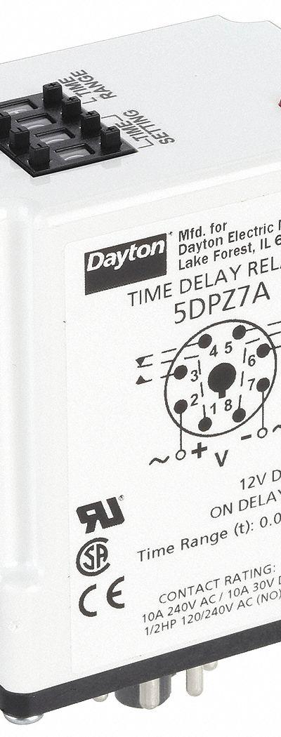 DAYTON Single Function Time Delay Relay: Socket Mounted - Socket-Mounted Relays