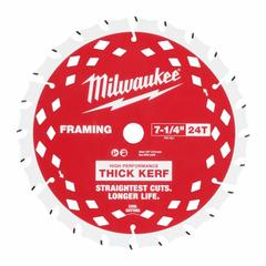 MILWAUKEE Circular Saw Blade: 7 1/4 in Blade Dia., 24 Teeth, 0.07 in Cut Wd, 5/8 in Arbor Size (MPN 48-40-0742). Key specifications — attr1116119: MILWAUKEE; attr1145631: Wet Lumber.