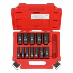 MILWAUKEE Impact Socket Set: 3/8 in Drive Size, Small Set (0-50 pieces) Set Size, 12 Pieces, 0, SAE (MPN 49-66-7006). Key specifications — attr1204251: MILWAUKEE; attr1215453: 3/8 in; attr1215454: 5/16 in to 1 in; attr1224229: Friction.