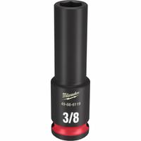 MILWAUKEE Deep Impact Socket: 3/8 in Drive Size, SAE, 3/8 in Socket Size, 6-Point, Deep, Friction (MPN 49-66-6119). Key specifications — attr1215501: MILWAUKEE; attr1215515: Black Phosphate; attr1215518: 3/8 in.