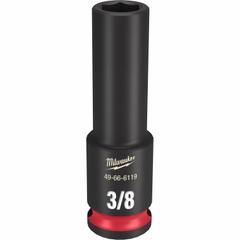 MILWAUKEE Deep Impact Socket: 3/8 in Drive Size, SAE, 3/8 in Socket Size, 6-Point, Deep, Friction (MPN 49-66-6119). Key specifications — attr1215501: MILWAUKEE; attr1215515: Black Phosphate; attr1215518: 3/8 in.