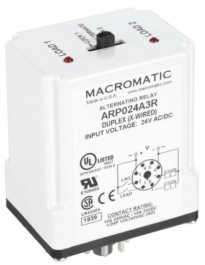 MACROMATIC Alternating Relay: Socket Mount, 24V AC/DC, 8 Pin - Socket-Mounted Alternating Relays