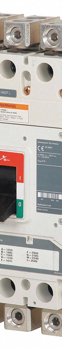 EATON Molded Case Circuit Breaker: 600 A Amps, 65kA at 600V AC, Fixed, ABC, Std, 400A/LG Frame Size (MPN HMCPL600X6G). Key specifications — Series: HMCP; Max. AIR Rating: 65kA at 600V AC; Instantaneous Trip: Fixed; Phase Connection: ABC; Frame Size: 400A/LG.