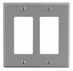 HUBBELL Wall Plate: Decorator-Rocker, 2 Gang, Gray, Std Size (MPN P262GY). Key specifications — Brand: HUBBELL; Material: Polycarbonate.