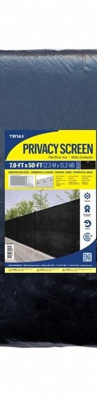 Privacy Screen: Black, High-Density Polyethylene, 7.8 ft Overall Ht, 50 ft Overall Lg (MPN 2A240082). Key specifications — Brand: TENAX.