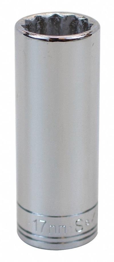 SK PROFESSIONAL TOOLS Socket: Metric, 3/8 in Drive Size, 17 mm Socket Size, 12-Point, Deep - 3/8" Drive Hand Sockets