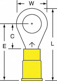 3M Ring Terminal: Yellow, Vinyl Insulation, 5/16 in Stud Size, 12 AWG to 10 AWG Wire Sizes, 600 V (MPN MV10-516R/SK). Key specifications — attr1308027: 3M; attr1356513: MV10.