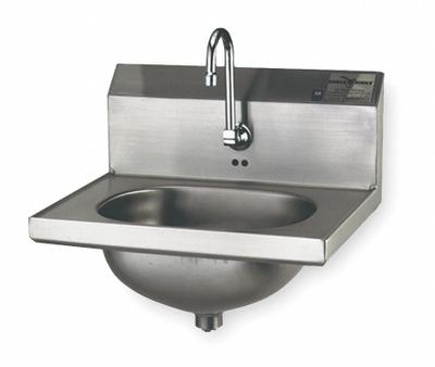 EAGLE GROUP Hand Sink: 1 Stations, 6 3/4 in Bowl Dp, 13 1/2 in Bowl Lg, 9 3/4 in Bowl Wd - One-Station Wall-Mounted Hand Sinks with Faucets