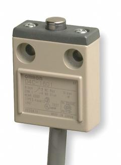 OMRON Plunger Limit Switch: Plunger Actuator, Momentary, 0.39 in Roller Dia, Metallic, Plunger, D4C (MPN D4C1601). Key specifications — Manufacturer Part Number: D4C1601; Brand: OMRON; Electrical Connection: 9.8 ft Cable (SJT(O)); Action: Momentary; Series: D4C; Body Material Type: Metallic; Actuator Type: Plunger.