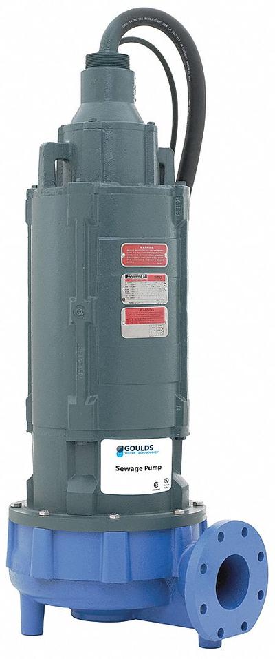 GOULDS Sewage Ejector Pump: Cast Iron, Three Phase, 15 hp, 230V AC, 3 in Max. Dia. Solids - Non-Clog Sewage Ejector Pumps