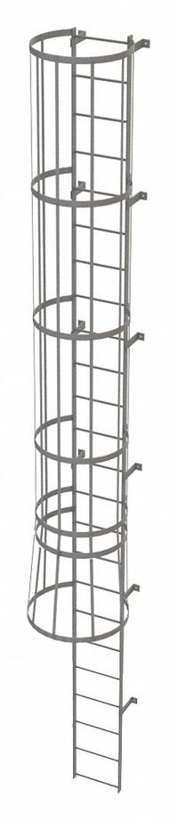 TRI-ARC Fixed Ladder with Safety Cage: 23 ft Overall Ht, 18 in Overall Wd, Steel, 24 Rungs (MPN WLFC1124). Key specifications — Brand: TRI-ARC; Assembly: Unassembled; Number of Sections: 2.