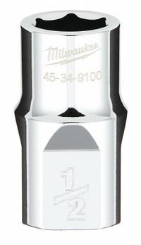 MILWAUKEE Standard Socket: SAE, 1/2 in Drive Size, 1/2 in Socket Size, 6-Point, Std, Chrome (MPN 45-34-9100). Key specifications — attr1204417: MILWAUKEE; attr1204392: Chrome.