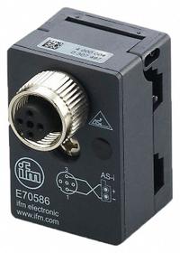 IFM Flat Cable IDC Connector: AS-i Flat Cable to M12, T-Style, Industrial Applications, IP67, E70586. Key specifications — Connector Style: T-Style; IP Rating: IP67; Convert From: AS-i Flat Cable; Convert To: M12; Brand: IFM.