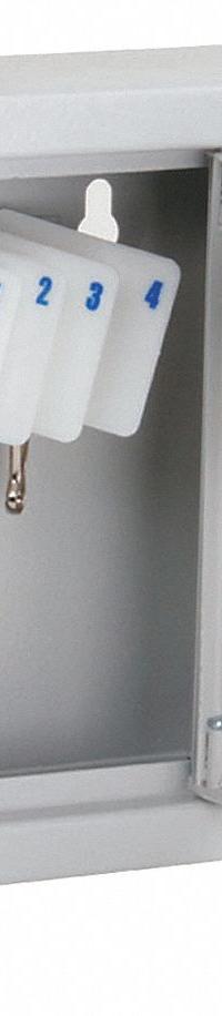 Key Box: 8 Key Capacity, Single Key Lock, Steel, Beige, 5 1/8 in Ht, 2 1/4 in Wd, 6 in Dp (MPN 33J868). Key specifications — Brand: APPROVED VENDOR; Finish: Powder Coated; Includes Key Tags: Includes Key Tags; Includes Mounting Hardware: Mounting Hardware Included; Color: Beige; Mounting Location: Wall; Material: Steel.