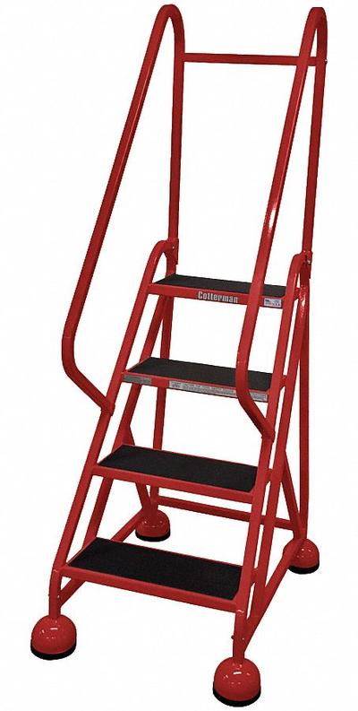 COTTERMAN Rolling Ladder: 3 ft Platform Ht, Partially Assembled, Steel - Steel Ultra-Stable Weight-Actuated Ladders