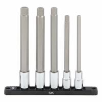 SK PROFESSIONAL TOOLS Socket Bit Set: 1 - 25 Pieces, 1/2 in Drive Size, 5 Pieces, 8 in Overall Lg (MPN 41255). Key specifications — attr1216280: Replaceable Insert; attr1216283: SK PROFESSIONAL TOOLS; attr1225718: 5/16 in to 5/8 in; attr1227491: 1/2 in.