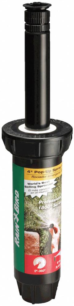 RAIN BIRD Spray Head for Shrubs: Quarter Circle, 19 to 32 ft, 0.65 to 0.93 gpm, 25 to 55 psi (MPN 1804Q-25). Key specifications — Throw Radius: 19 to 32 ft; Brand: RAIN BIRD; Flow Rate: 0.65 to 0.93 gpm; Pattern: Quarter Circle; Pressure Range: 25 to 55 psi; Sprinkler Head or Nozzle Type: Pop-Up Spray Head.