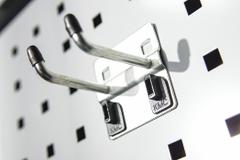KENNEDY Double Rod Pegboard Hook: 4 in x 2 1/4 in x 2 3/8 in, 10 Hooks, 4 in Hook Dp, Locking Clip (MPN 99830). Key specifications — Mounting Type: Surface; Finish: Zinc-Plated; Color: Silver; Accessory Type: 10-Degree Double Rod Hook; Locking System: Locking Clip; Material: Steel; Brand: KENNEDY.